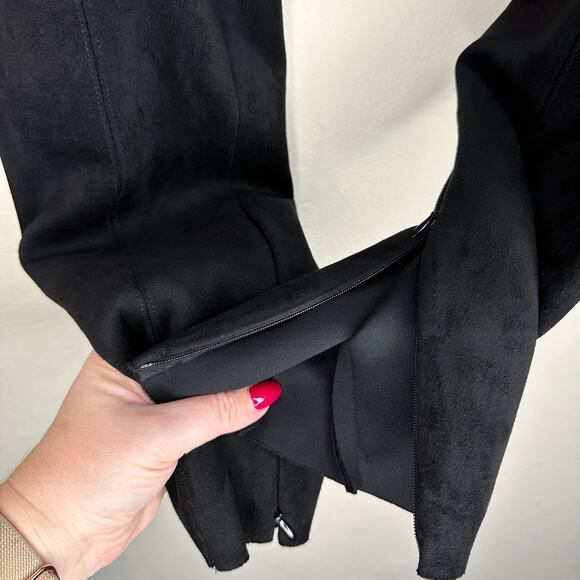Zara Black Vegan Faux Suede Mid Rise Zip Ankle Raw Hem Leggings Pants Medium - Picture 10 of 15